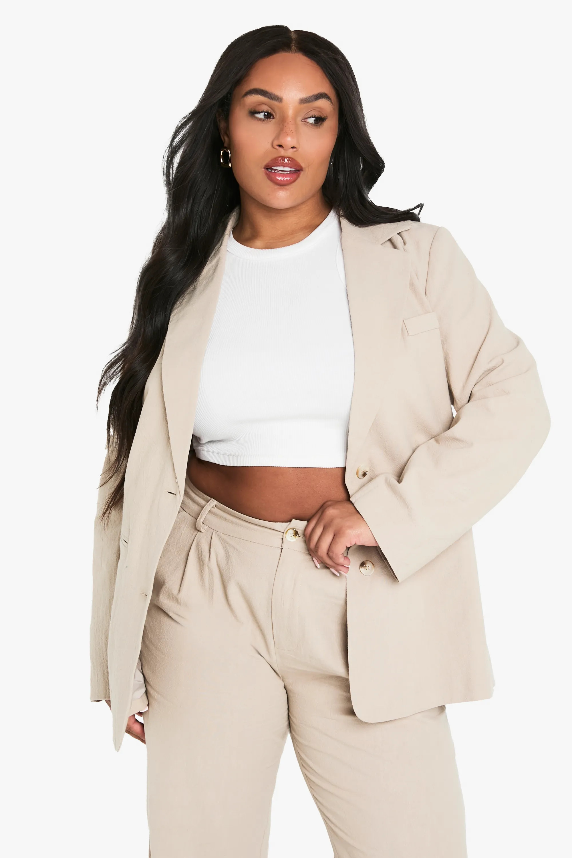 Plus Linen Look Belted Blazer | Boohoo.com (UK & IE)