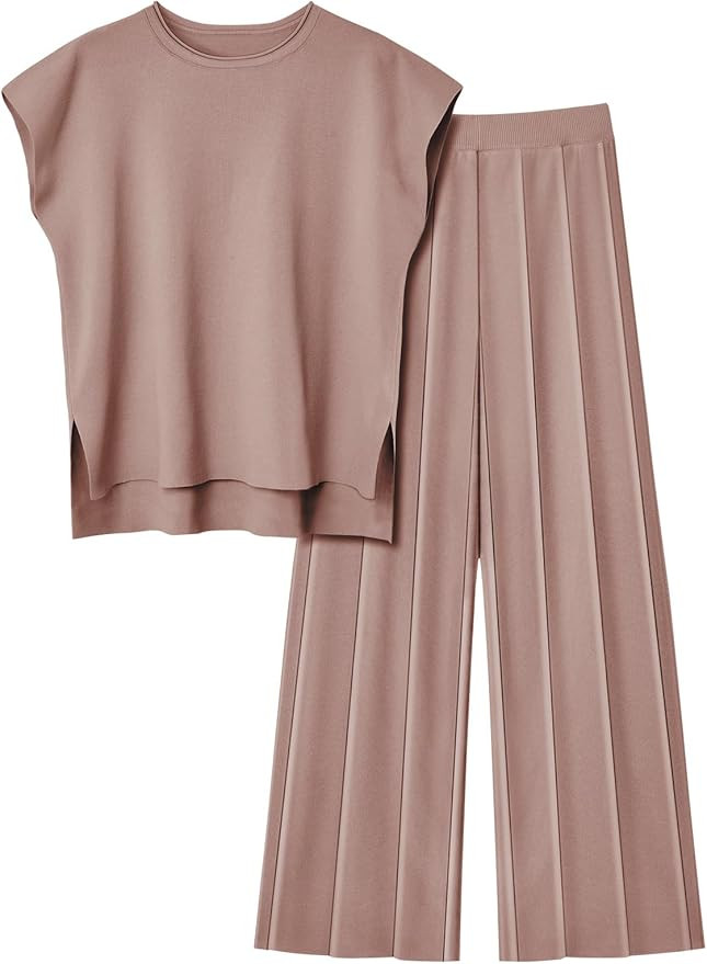 LILLUSORY 2 Piece Outfits for Women Casual Dressy Knit Lounge Sets Cap Sleeve High Low Top and El... | Amazon (US)