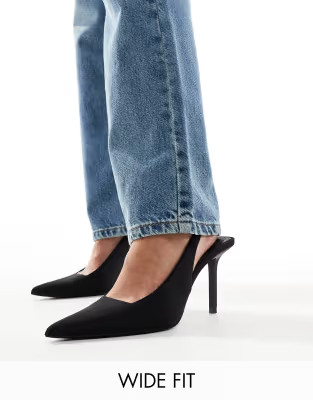 Stradivarius wide fit slingback heel in black | ASOS (Global)