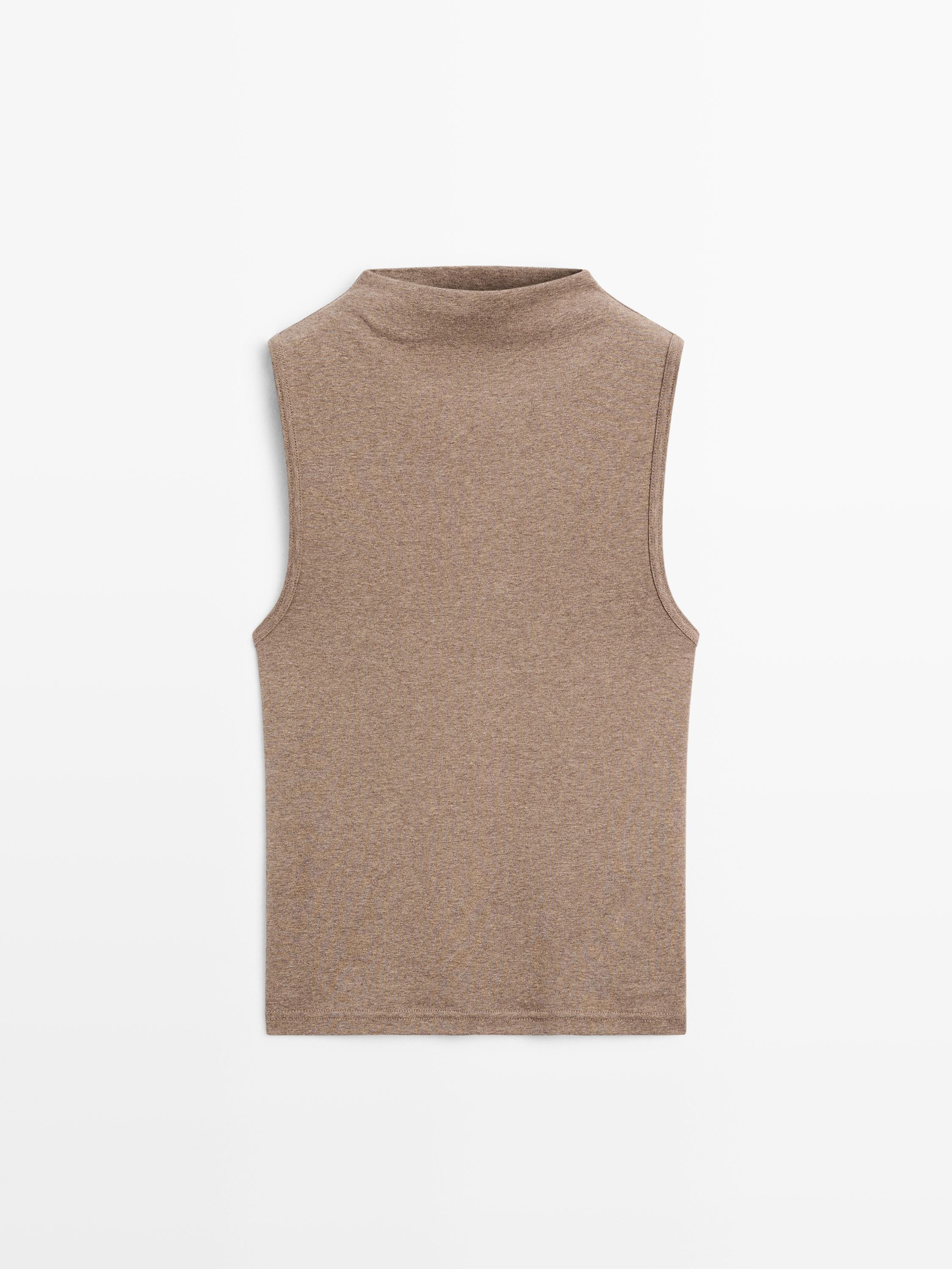100% cotton funnel neck top | Massimo Dutti UK