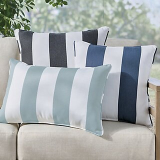 Awning Stripe Piped Outdoor Pillow | Grandin Road | Grandin Road