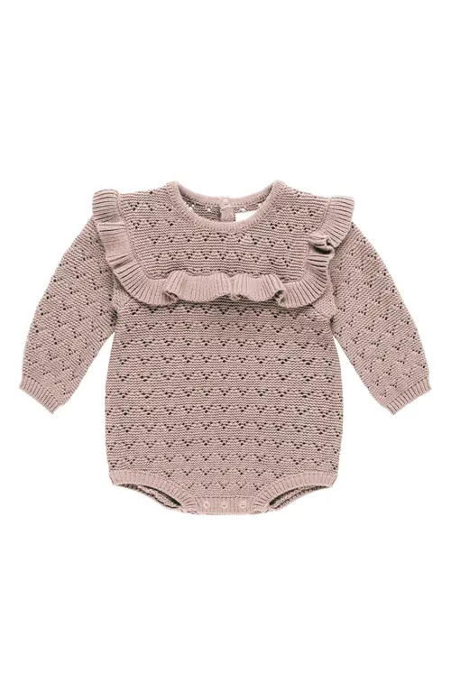 QUINCY MAE Ruffle Organic Cotton Pointelle Romper in Mauve at Nordstrom, Size 12-18M | Nordstrom