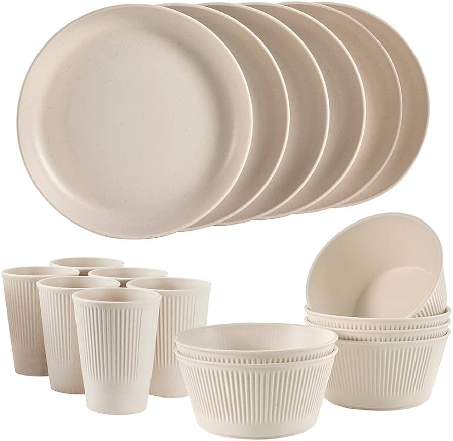 Lezuoey Wheat Straw Dinnerware Sets, 18 Piece Unbreakable Dinnerware Sets for 6 Kitchen Cups Plat... | Amazon (US)