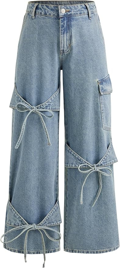 CIDER Baggy Jeans for Women High Waisted Wide Straight Leg Bow Jeans Denim Pants | Amazon (US)