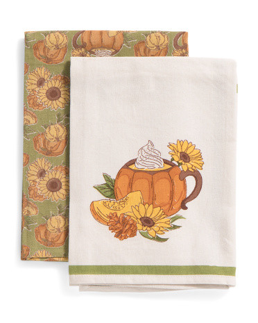 Set Of 2 Cotton Fall Mood Kitchen Towels | TJ Maxx