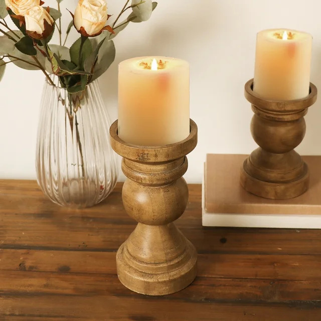Mainstays 7.8" Decorative Wood Pillar Candle Holder, Natural - Walmart.com | Walmart (US)