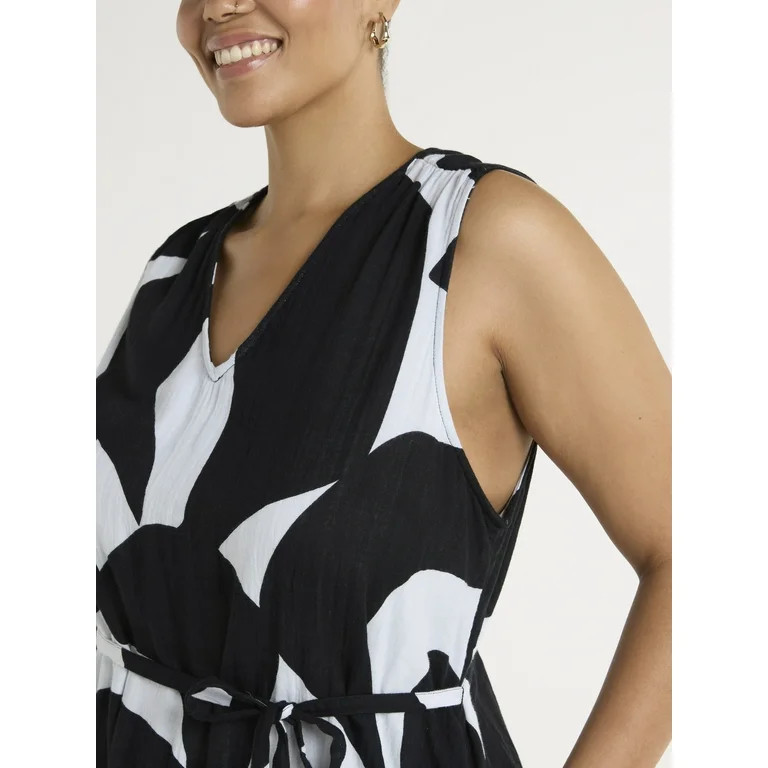 Time and Tru Women's and Women's Plus V-Neck Midi Dress, Sizes XS-4X | Walmart (US)