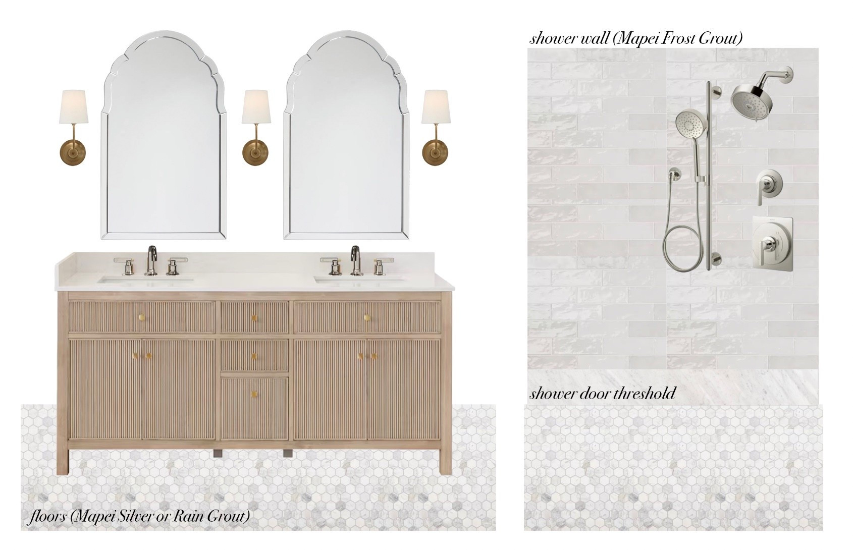 Traditional Modern Bathroom Design ✨
#vanity #mirror #tile #bathroom #shower #subwaytile #ceramictile #wallsconce #lighting #hexagontile #bathvanity 

#LTKHome