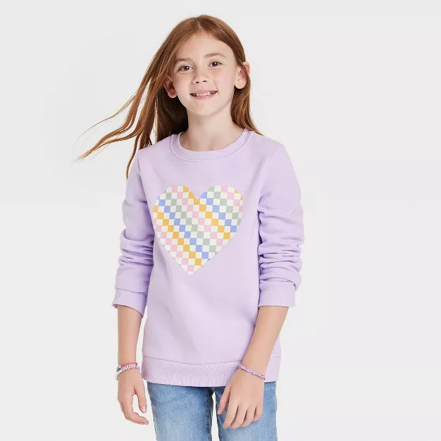 Girls' Crewneck Fleece Pullover Sweatshirt - Cat & Jack™ Lilac M | Target
