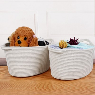 PiccoCasa Foldable Woven Cotton Sturdy Storage Bin Set 2 Pcs White 17.7" x 10" x 8" | Target