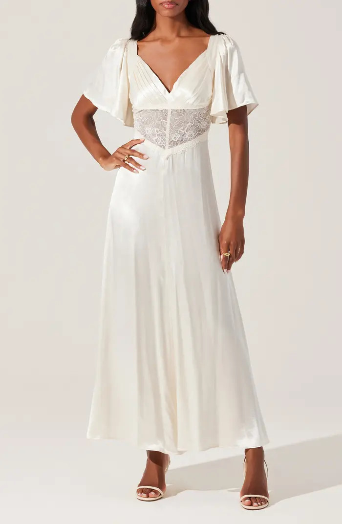 ASTR the Label Aurelia Flutter Sleeve Lace & Satin Dress | Nordstrom | Nordstrom