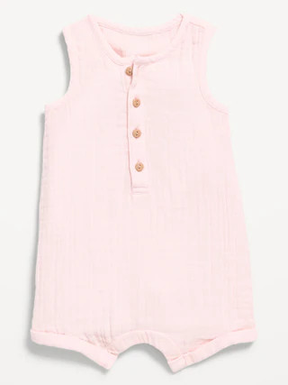 Sleeveless Double-Weave Henley One-Piece Romper for Baby | Old Navy (US)