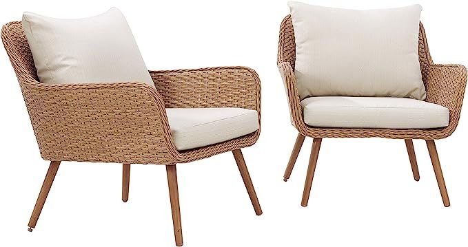 Crosley Furniture CO7185-LB Landon Outdoor Wicker Chairs (Set of 2) Light Brown | Amazon (US)
