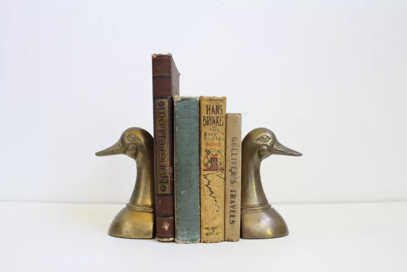 Brass Duck / Mallard Head Bookends- a Pair