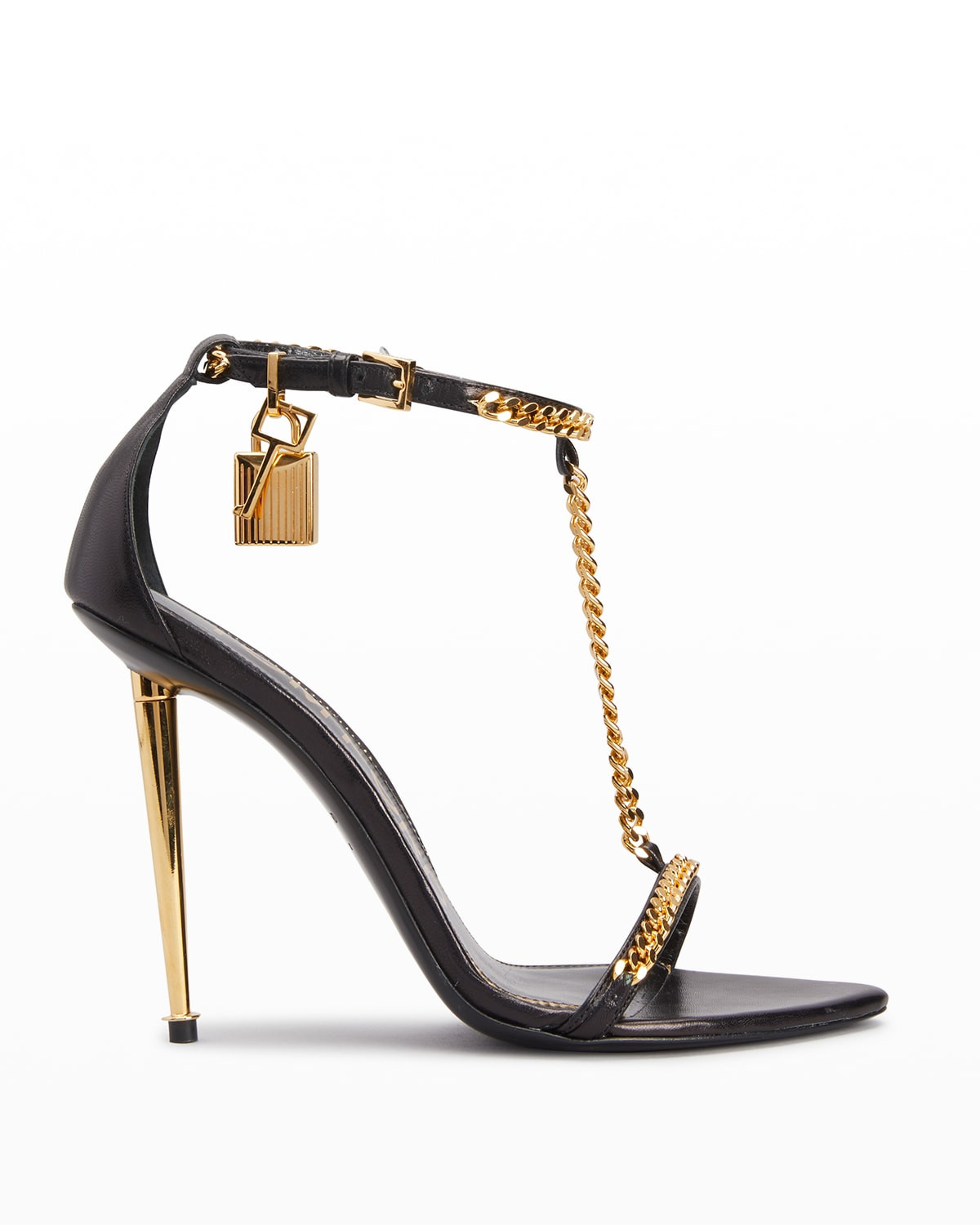 Padlock T-Strap Chain Leather Sandals | Neiman Marcus