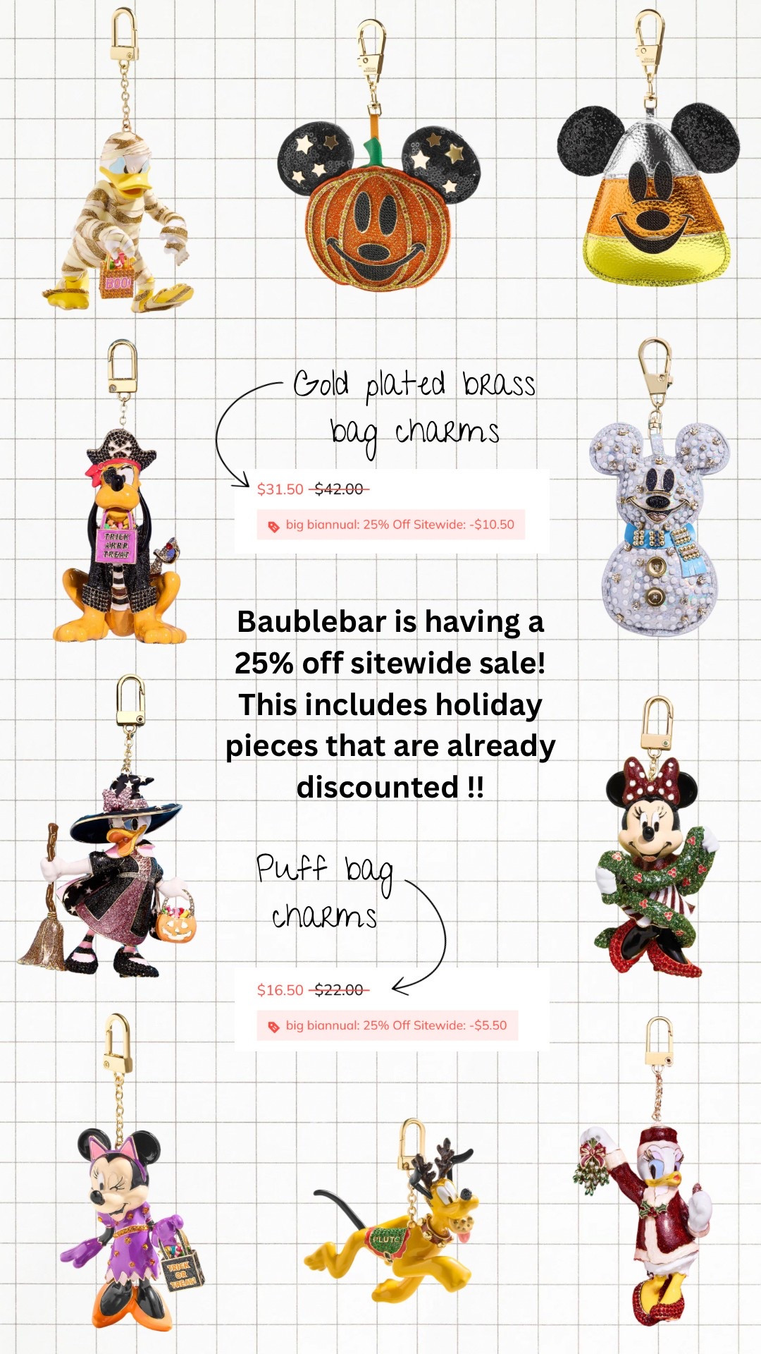 Now’s your chance to get those holiday pieces you’ve been looking at 👀 Baublebar is having their Big Biannual Event this year from 3/14-3/23! Get 25% off sitewide and 20% off custom items. Sale works on already discounted items as well! 😊 #baublebar #baublebarsale #bagcharms #disneybagcharms #disneysale #disneymerch 

#LTKSaleAlert #LTKSpringSale #LTKFindsUnder50