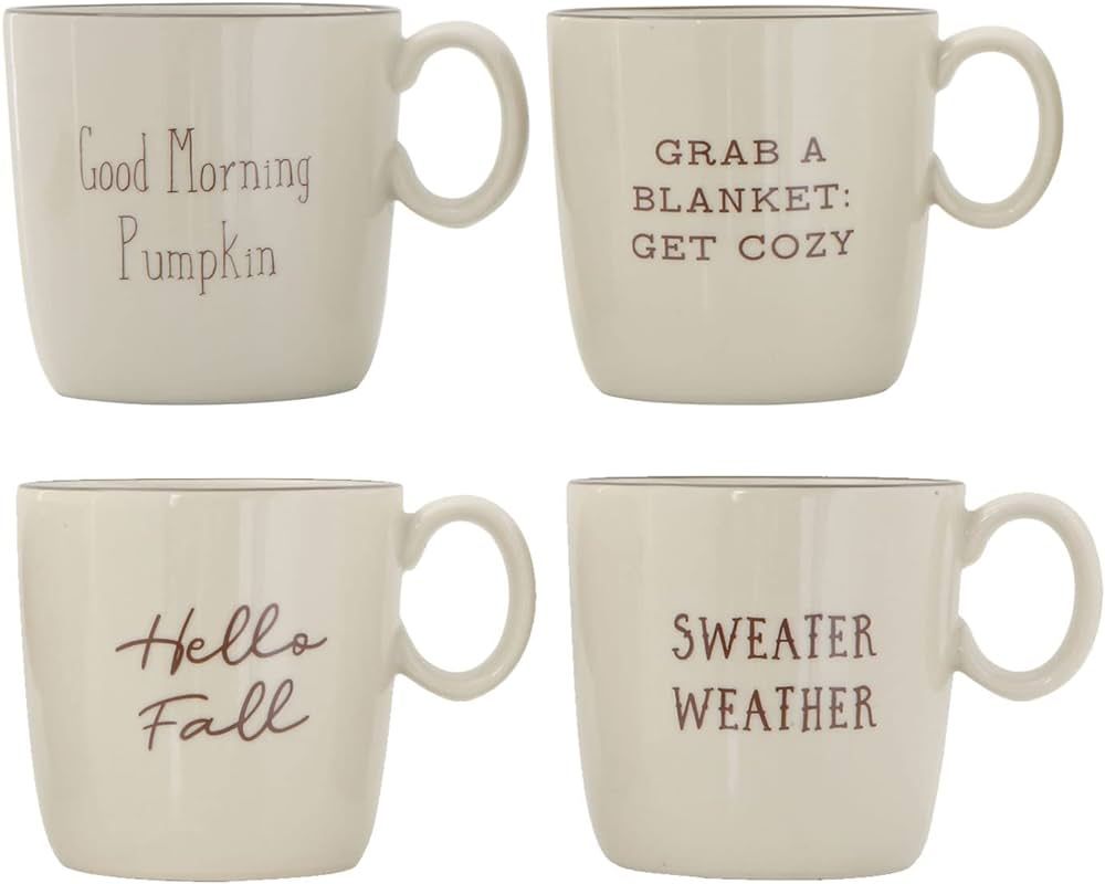 Creative Co-Op Stoneware Fall Saying (Set of 4) Mugs, Cream | Amazon (US)