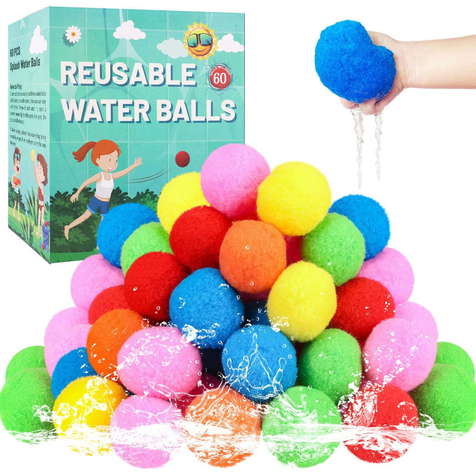 60 Pcs Reusable Water Balls, Reusable Water Balloons for Outdoor Toys and Games, Water Toys for K... | Amazon (US)