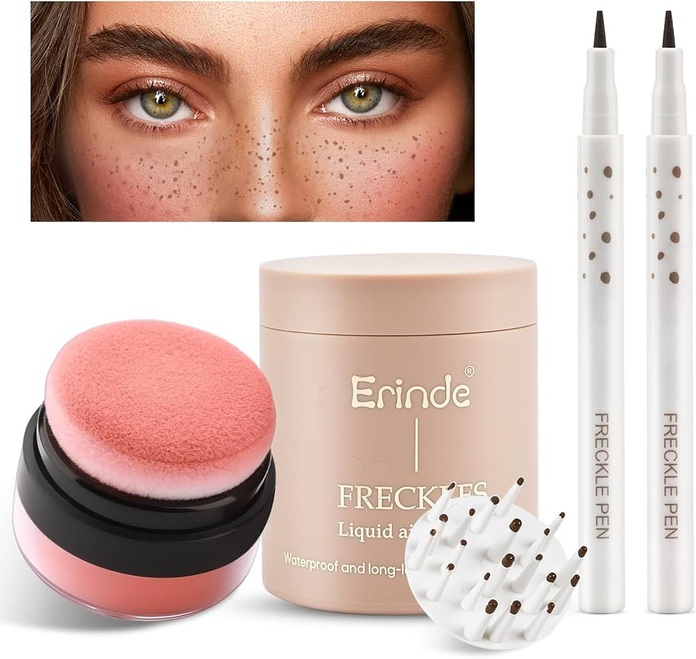 Erinde Natural Freckle Foundation Makeup Kit - Liquid Freckle Pen & Fake Freckles Stamp Air Cushi... | Amazon (US)