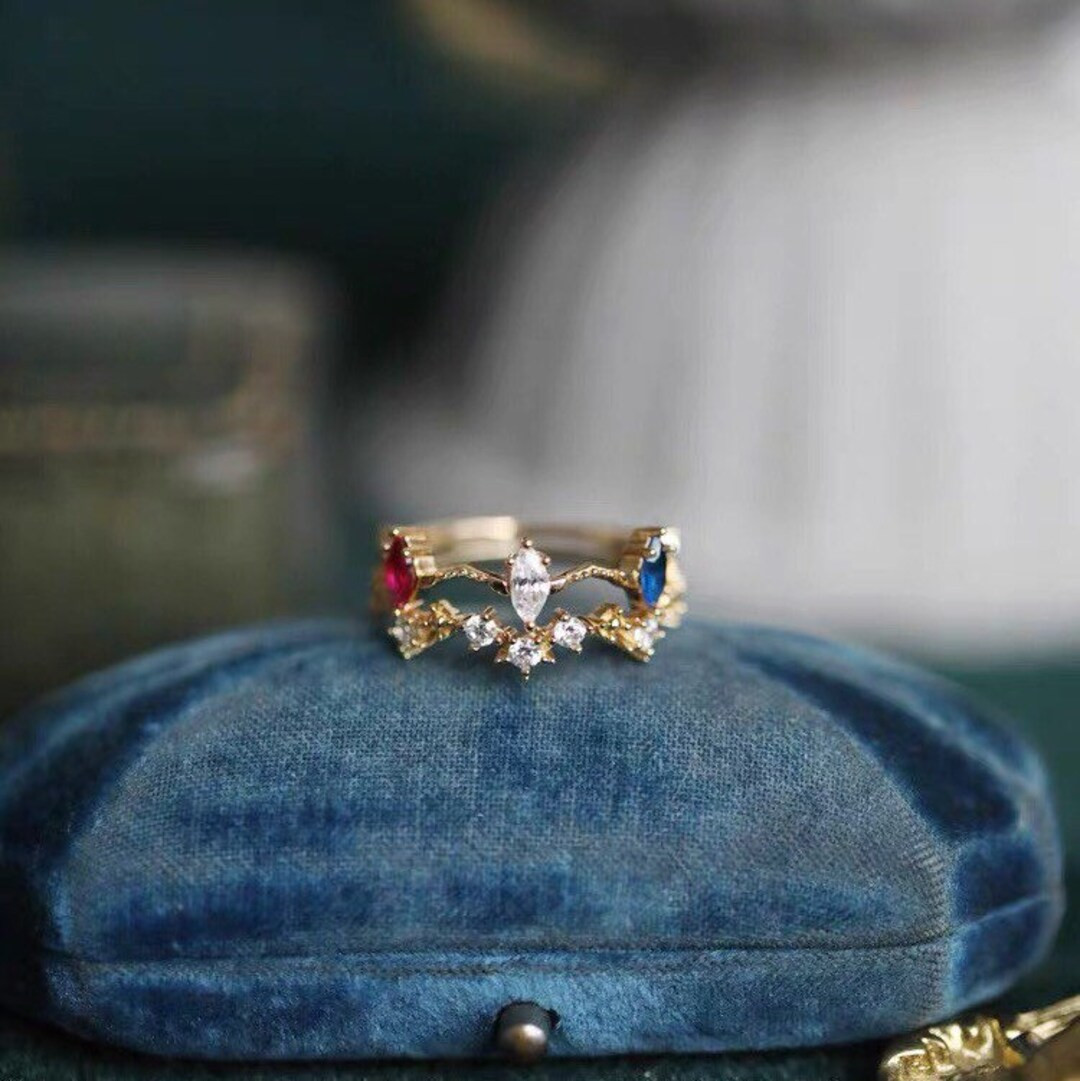 Colorful Gemstone Engagement Ring Set, Rainbow Crystal Stackable Ring, Multi Color Stone Ring, Ra... | Etsy (US)