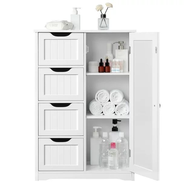 Wooden Bathroom Floor Cabinet Freestanding Storage Organizer White | Walmart (US)