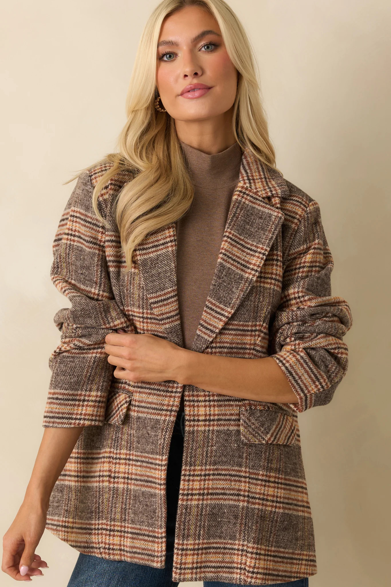 Timeless Type Brown Plaid Overcoat | Red Dress