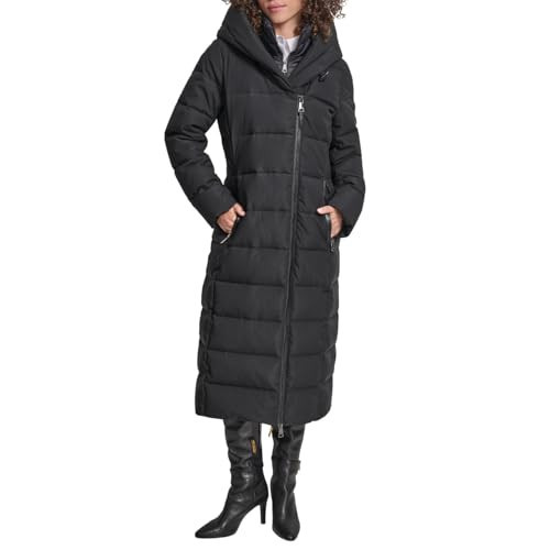 DKNY Women's Maxi Puffer Coat with Bib and Shawl Collar – Long Quilted Winter Jacket, Black, XXS | Amazon (US)