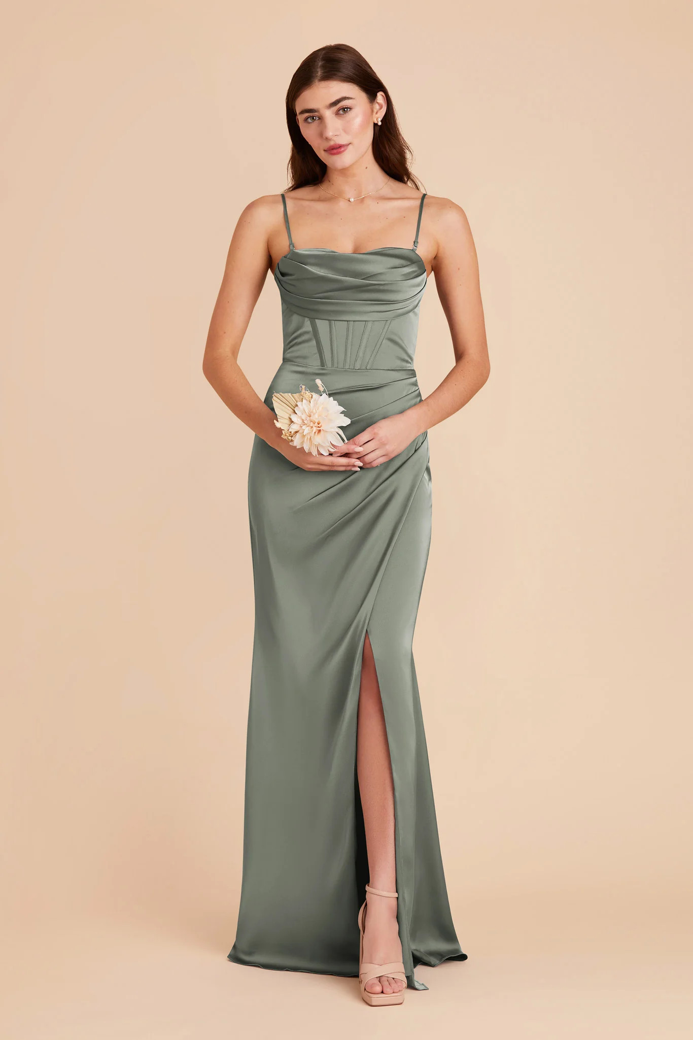 Carrie Sea Glass Matte Satin Bridesmaid Dress | Birdy Grey | Birdy Grey