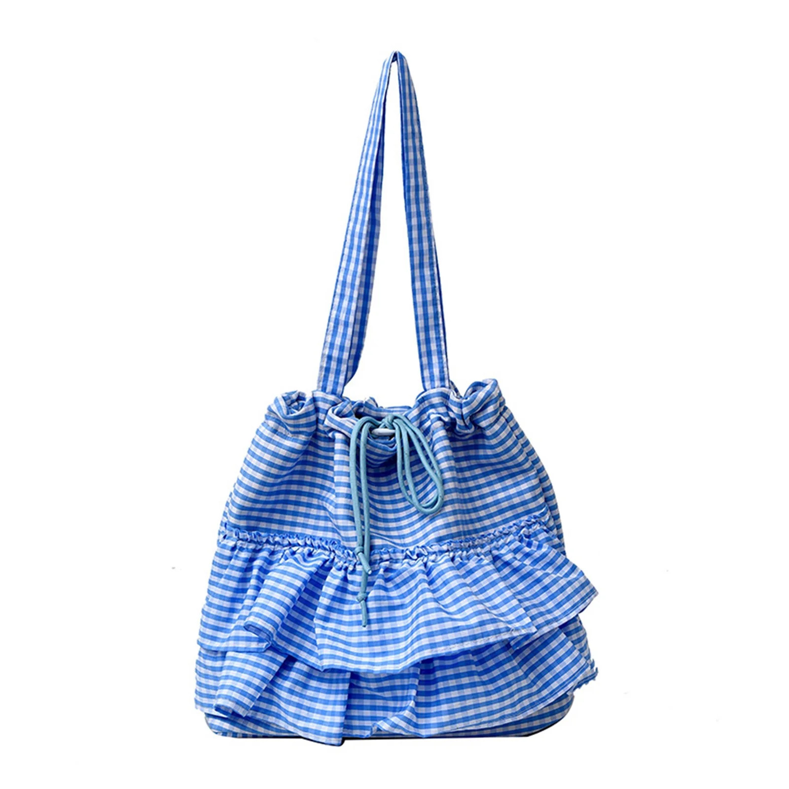 Large Capacity Plaids Print Shoulder Bag With Ruffle Detail Practical Canvas Underarm Handbag For... | Walmart (US)