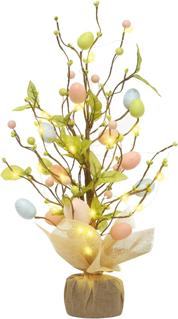 RoseCraft Easter Decorations, 18 Inch Pre-Lit Easter Egg Tree Tabletop Decor with Delicate Oranme... | Amazon (US)