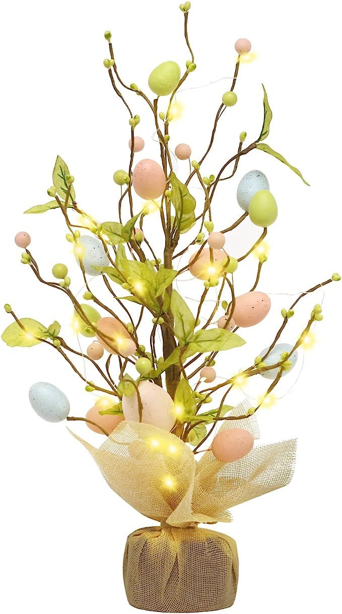 RoseCraft Easter Decorations, 18 Inch Pre-Lit Easter Egg Tree Tabletop Decor with Delicate Oranme... | Amazon (US)