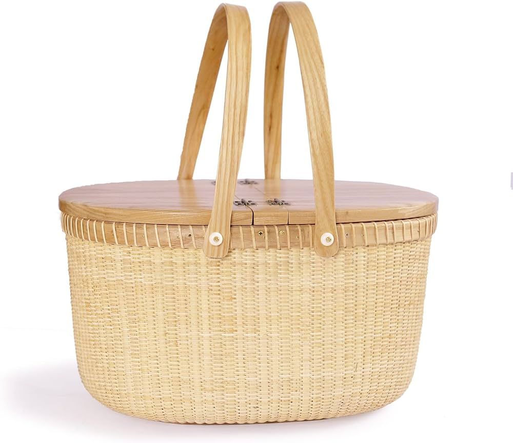 Teng Tian Nantucket Basket Crafts Cane-on-Cane Weave Picnic Basket Shopping Basket Basket Storage... | Amazon (US)