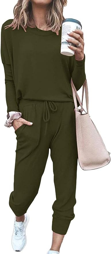 PRETTYGARDEN Women Fall 2 Piece Lounge Outfit Long Sleeve Tops High Waisted Jogger Pants Set Spri... | Amazon (US)