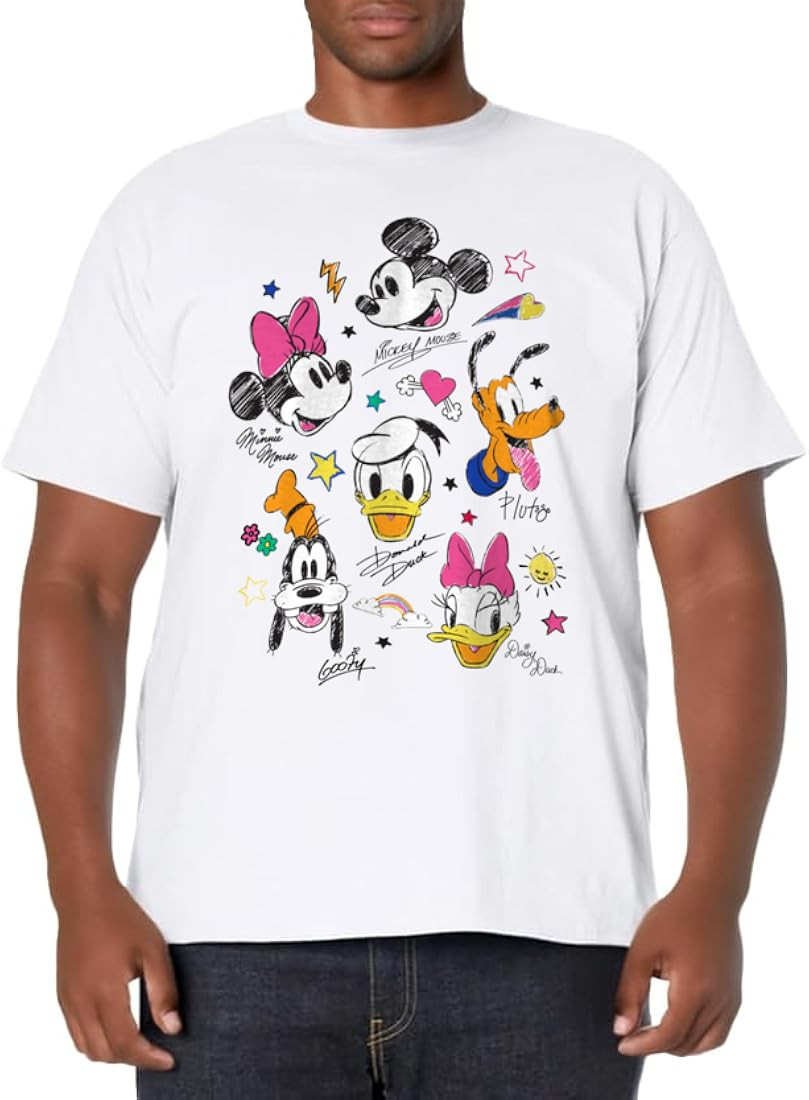 Disney Mickey And Friends Retro Doodle Best Friend Faces T-Shirt | Amazon (US)