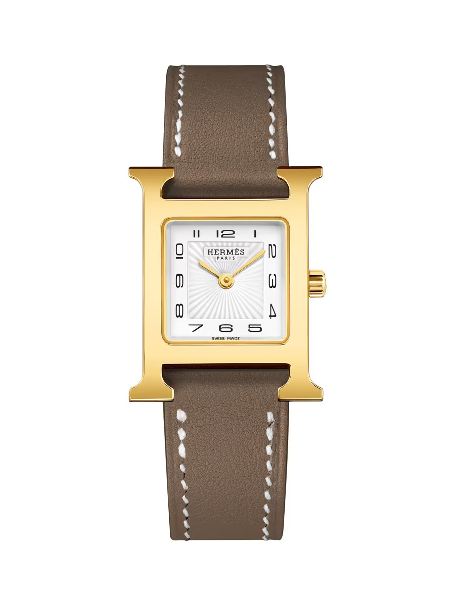 Heure H 18K-Gold-Plated & Leather Strap Watch/25MM | Saks Fifth Avenue