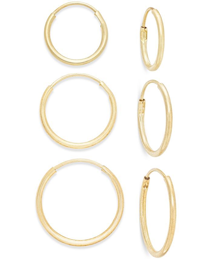 3-Pc. Set Small Endless Hoop Earrings in 10k Gold | Macys (US)