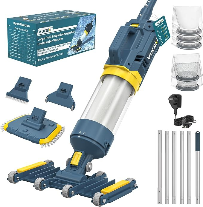 Vucaki 5-in-1 Cordless Pool Vacuum with 14" 8-Wheel Vacuum Head,10.8FT Telescopic Pole, 18.9GPM S... | Amazon (US)