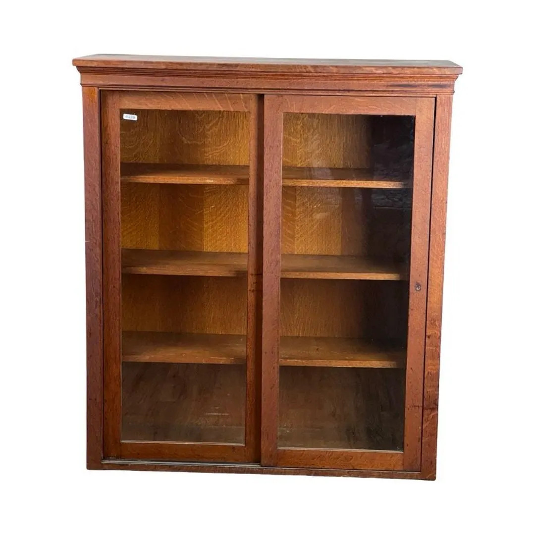 Antique Tiger Oak Glass Door Bookcase C. 1920 - Etsy | Etsy (US)