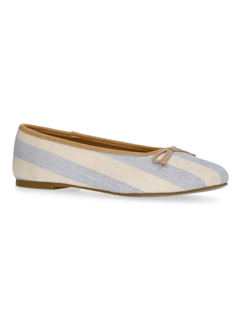 Free Assembly Women's Raffia Striped Ballet Flats with Bow | Walmart (US)