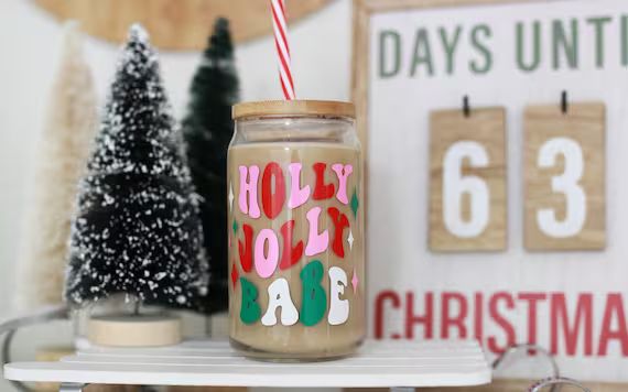 Christmas Coffee Glass, Holly Jolly Iced Coffee Glass, Can Glass, Beer Can Glass, Christmas Tumbl... | Etsy (US)