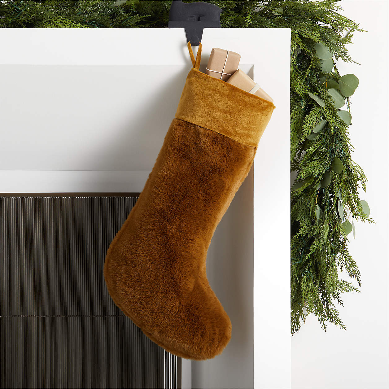 Personalized Caramel Faux Fur Christmas Stocking + Reviews | Crate & Barrel | Crate & Barrel