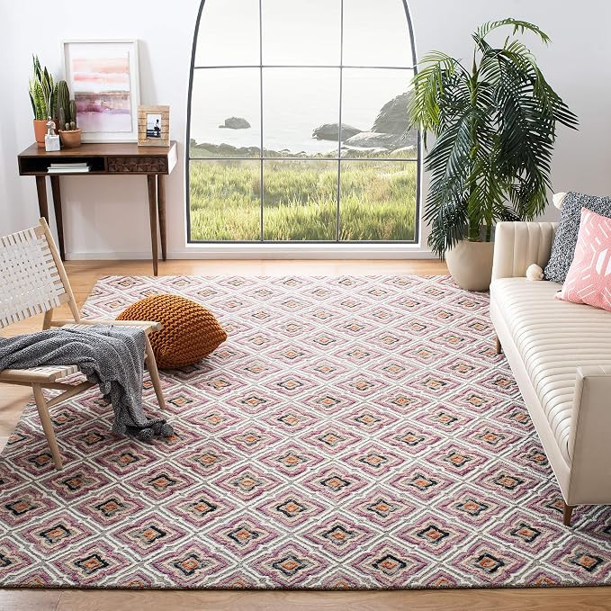 SAFAVIEH Trace Collection Area Rug - 5' x 8', Plum & Grey, Handmade Wool, Ideal for High Traffic ... | Amazon (US)
