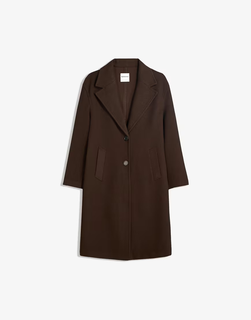 Bershka Long soft coat in brown | ASOS (Global)
