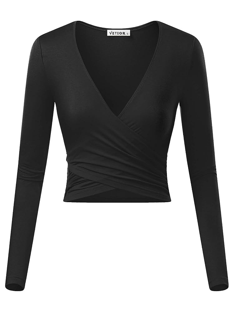 VETIOR Women's Sexy Deep V Neck Short Sleeve Unique Slim Fit Cross Wrap Shirts Crop Tops Going Ou... | Amazon (US)