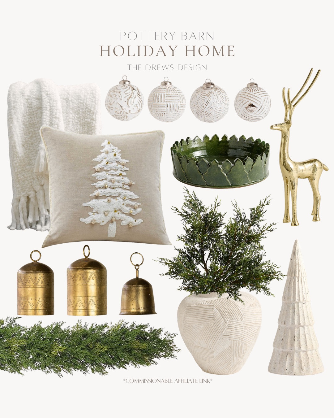Pottery Barn Holiday home finds include throw pillow, throw blanket, gold bells, garland, vase, greenery stems, ceramic tree, gold reindeer, tree decorative bowl, and white ornaments.

Holiday decor, Christmas decor, neutral holiday decor, neutral Christmas decor 

#LTKSeasonal #LTKHome #LTKHoliday