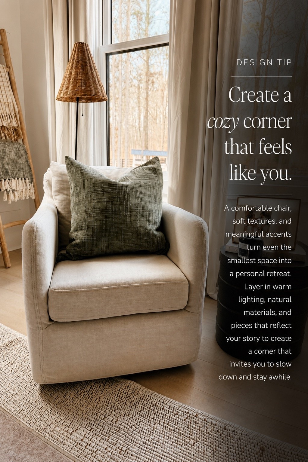 The coziest corners are all about thoughtful layers 🤎 A comfortable chair, textured pillow, warm lighting, natural materials, and a few meaningful accents can turn an unused spot into an inviting little retreat that feels personal and beautifully collected.

#porcheandco #CozyCorner #HomeStyling #InteriorInspo #HomeDecor

#LTKdayinmylife #LTKvlog #LTKHome