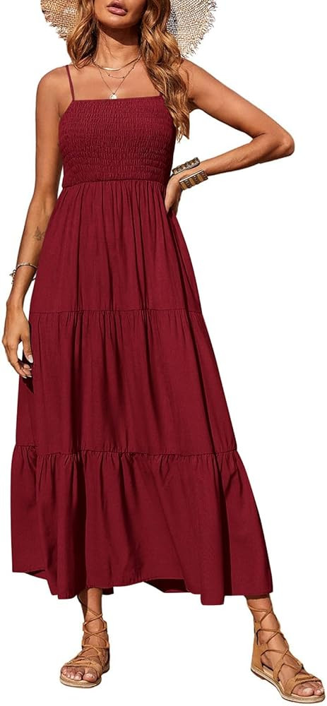 PRETTYGARDEN Boho Casual Tiered Maxi Dress Sundresses | Amazon (US)