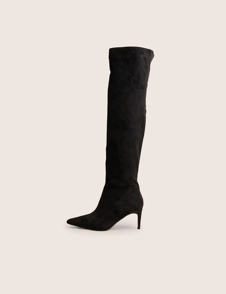 Ellen Black Suedette Pointed Toe Over the Knee Boots | Public Desire