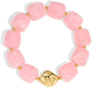 Chunky Beaded Bracelet for Women Dopamine Colorful Resin Bangles Blue White Hot Pink Beaded Boho ... | Amazon (US)