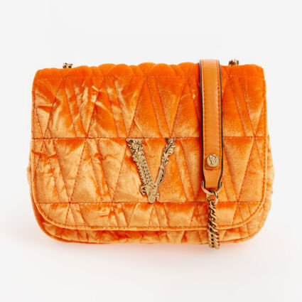 Orange Velour Quilted Crossbody Bag | TK Maxx